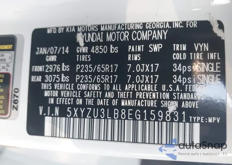 2014 Hyundai Santa Fe Sport 2.4L z USA, uszkodzony, nr VIN 5XYZU3LB8EG159831